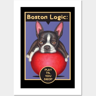 Cute Boston Terrier Dog on red ball on Boston Terrier on Red Ball tee Posters and Art